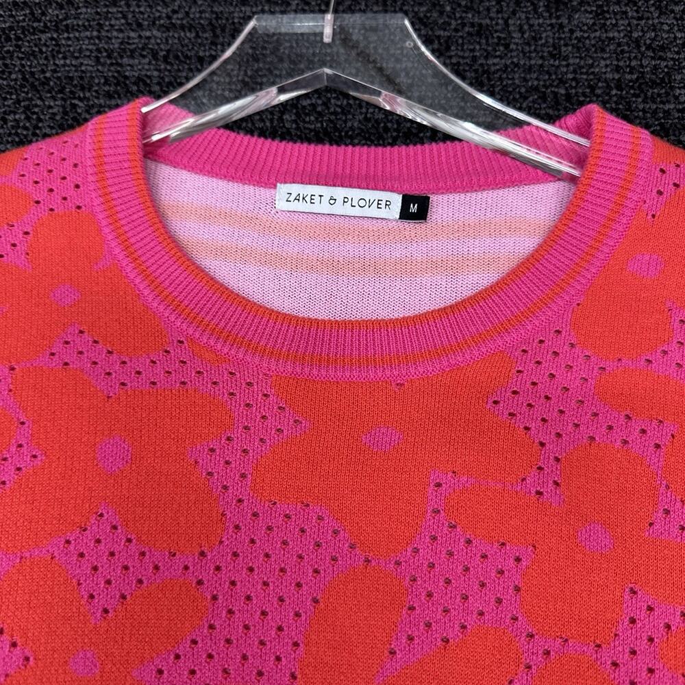 Zaket & Plover Vibrant Hot Pink Floral & Stripe Design 100% Cotton Size Medium M - Picture 6 of 6